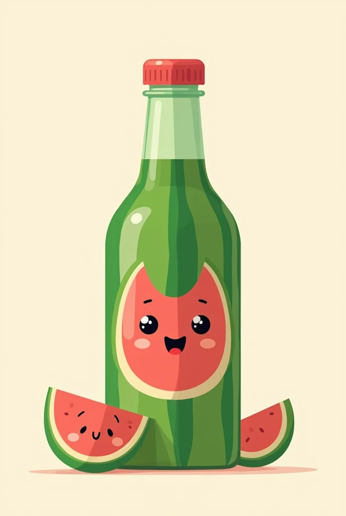Watermelon Bottle package design, Spot illustration character, green and red, Minimal and Playful