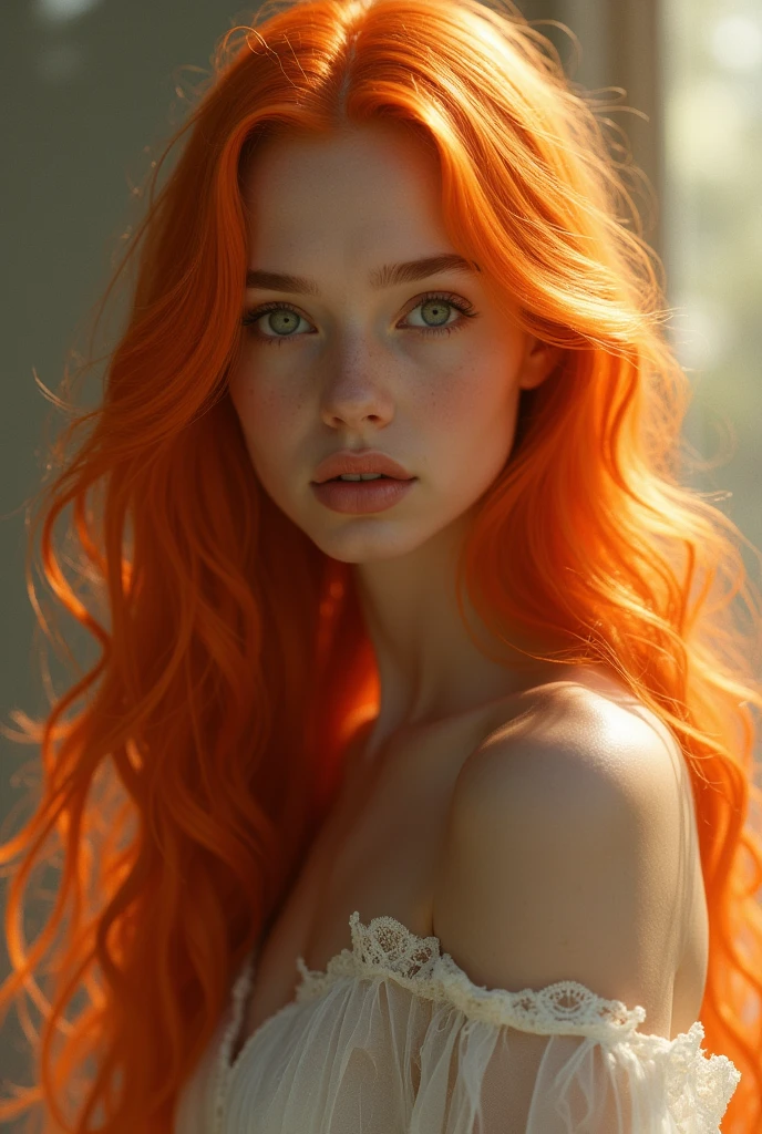 Can you draw me a girl with long orange hair?