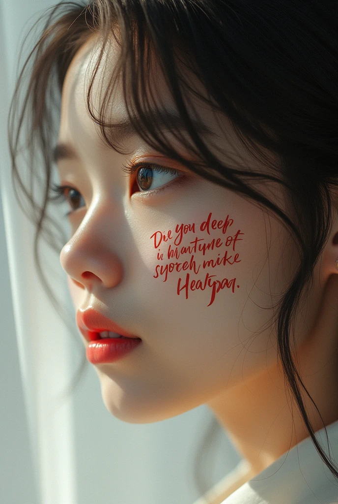 A close-up portrait of a person with a contemplative expression, with a Hindi quote about love written in elegant calligraphy.