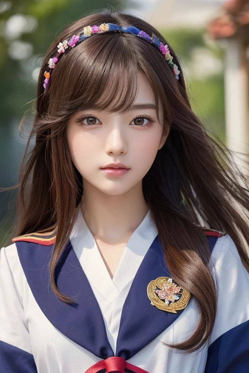 (masterpiece, Highest quality, Highest quality, Official Art, beautifully、aesthetic:1.2), (One girl), Very detailed, (Fractal Art:1.3), colorful, Most detailed, Perfect Face, Upper Body, High resolution, Long Hair、Korean Hair、Sailor suit