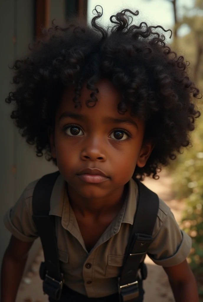 The dark-skinned boy with curly hair returns