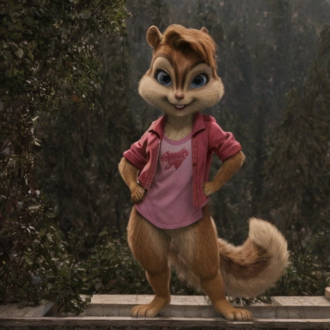 score_9, score_8_up, score_7, score_6, detailed background, brittany miller, chipmunk, furry, short ears, jean jacket, pink skirt, light pink shirt, hands on hips, 6 inches tall,