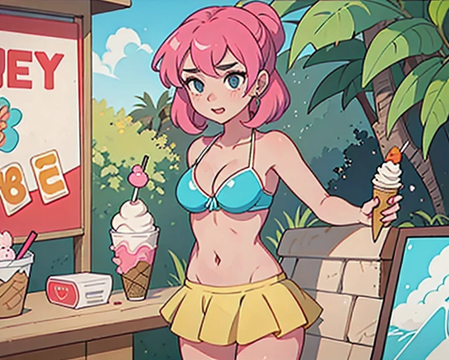girl in a bikini eating an ice cream cone, eating ice cream, in a bikini, angela white, giorgia meloni, katy perry, in bikini, eating ice - cream, wearing spandex bikini, ice cream on the side, bikini, ice cream, wearing a bikini, candid photo of dirty, shiny plastic bikini, candid shot, cone, 1 girl, solo,in a green dress standing by a wall,portrait of female idol