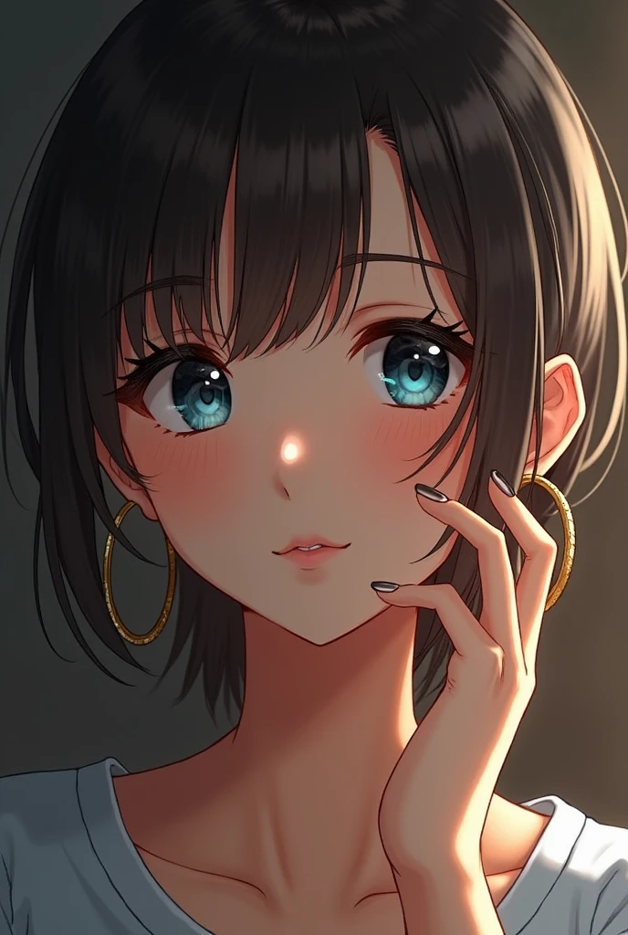 a masterpiece of, best qualityer, a girl, only, face detailed, looking a viewer, blue colored eyes, gold hoop earrings, 4 fingers, Detailed texture skin, (flushed: 0,5), (goosebumps on the skin: 0,5), underground dispersal, Detailed texture skin, (flushed: 0,2), (goosebumps on the skin: 0,3), sexy expression, portrait of, camisa midriff, Zipperless denim mini shorts, A high resolution, detailed bedroom, black nose, SFW, idiot troop, Disney, charachter, anthropo, detailed fingers, pose de glamour, detailed between legs, detailed tummy, detailed chest, detailed knees, chest flush, thicc thighs, detailed nails, pose de glamour, long socks, it returned