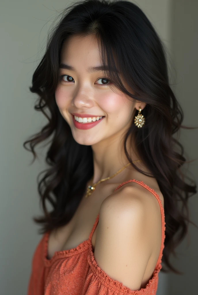 Arabian woman with dark hair and earrings smiling at the camera, Tadashi Nakayama photo, Instagram, What it is？, kimi takemura, Yoshitomo Nara, Lee Ji-eun, Lee Ji-eun, chiho ashima, Ishida Sui with black hair, Song Hye-kyo, Cute Korean Actresses,・Full body nudity