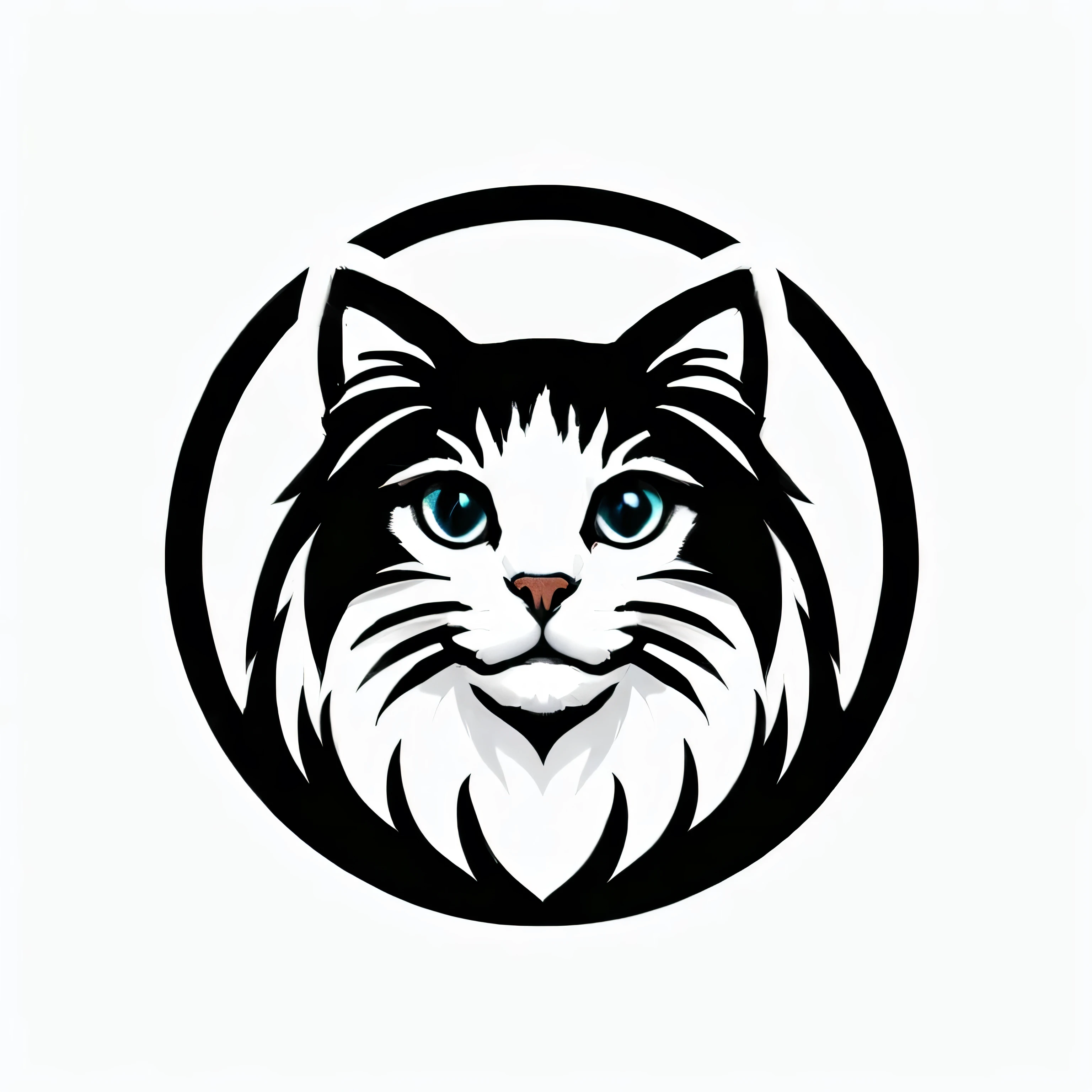 Close up of a cat's face in a circle, Cat themed logo, Cat Design, Cat Details, Cat Farm Clinic logo, Black and white cat, Maine Coon, Cat illustration, Black and white logo, Mascot illustration, How much is it, logo without text, Anthropomorphic cat, Fluffy cat t-shirt design, Black and white vector art