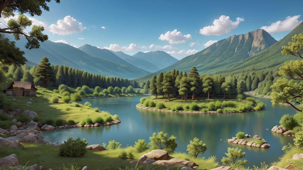 Mysterious natural beauty. River. Mountain. Lake, ancient village, vegetation. Real photo. High definition. 8k
