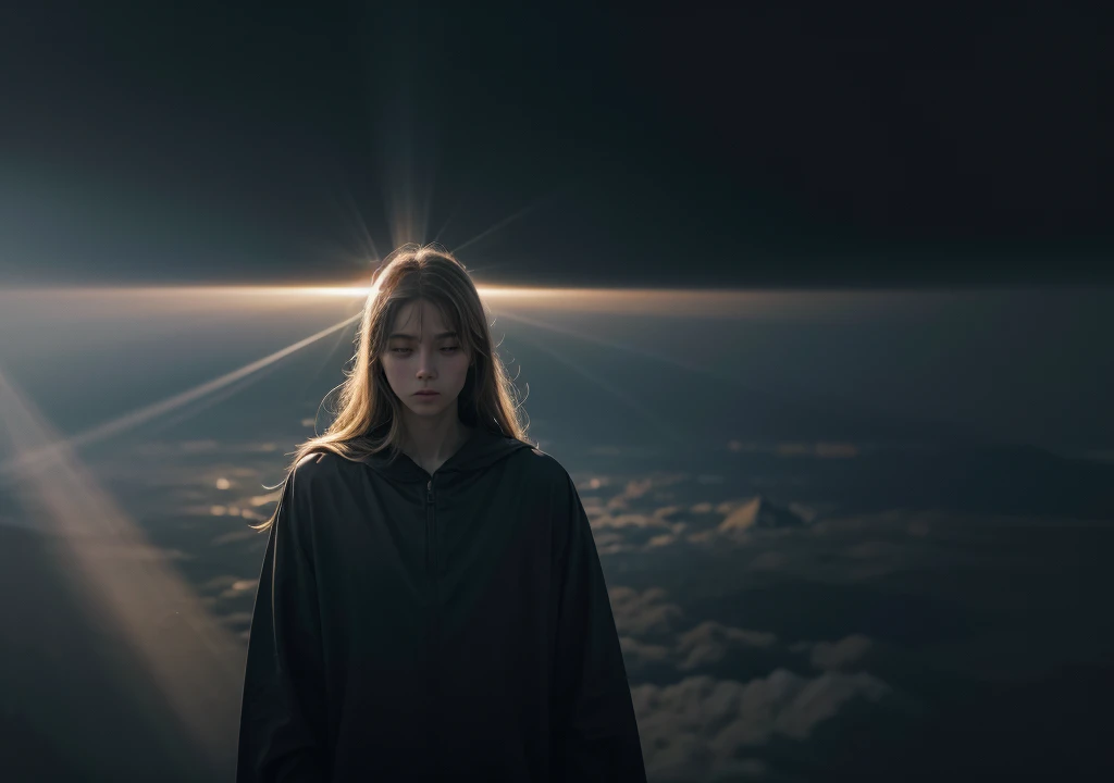 Slightly dark or hazy background, to highlight the theme of uncertainty and mystery, but with a spotlight coming from above, symbolizing divine presence and response.