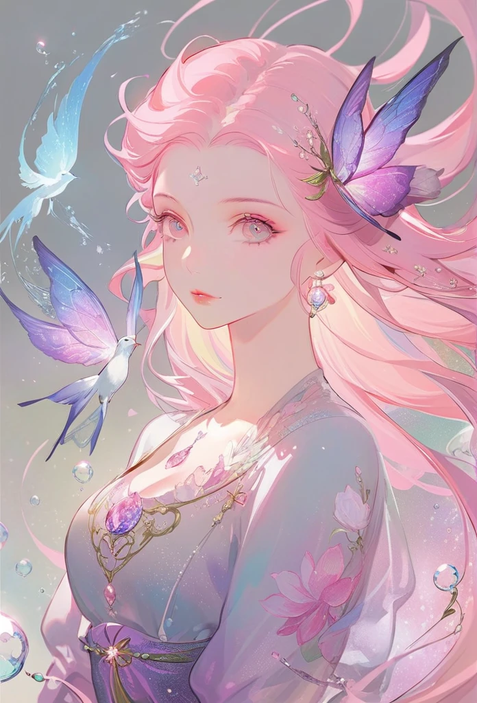 close_up,A painting，A woman in a dress in the painting, WLOP, ethereal bubbles, Mobis + Loish + WLOP, Dreamy and detailed, intricate WLOP, closeup fantasy with water magic, fairytale artwork, fairytale painting, Anna Dittmann (Anna Dittmann) style, WLOP art, Realistic fantasy, Artgerm Julie Bell Beeple