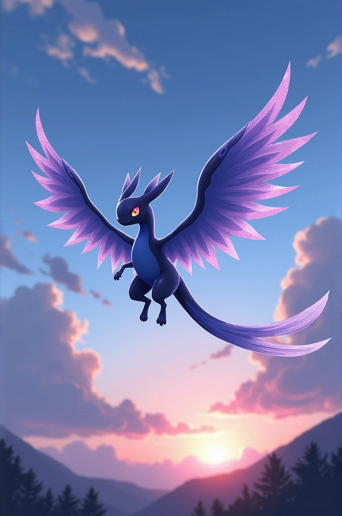 Das Pokemon Glurack, which flies through the sky at dusk