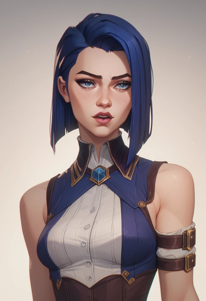 (masterpiece) (best quality) (detailed Caitlyn face) (8k) (cinematic) (sharp focus), Caitlyn Kiramann, Arcane style, Arcane Lora, upper body: sexy, small waist