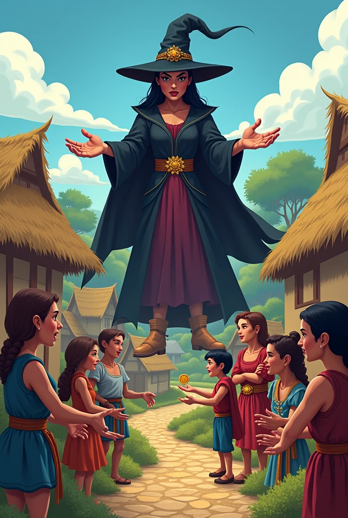 2d Image cartoon, that's why villagers used to obey everything the witch said to please her. What ever the villagers earned. Alage part of it had to if had to be given to the magician. Money 8k ultra HD quality