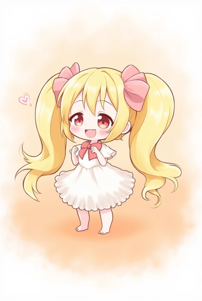 (pastel:1.2)、(Chibi Girl:1.2)、Ezvian Everywhere、Long twin tails、Bow and Bow、Heart Eyes、Fluffy Dress、Funny pose、Whistling、Laughing pose、original、Feather Background、 orange gradient