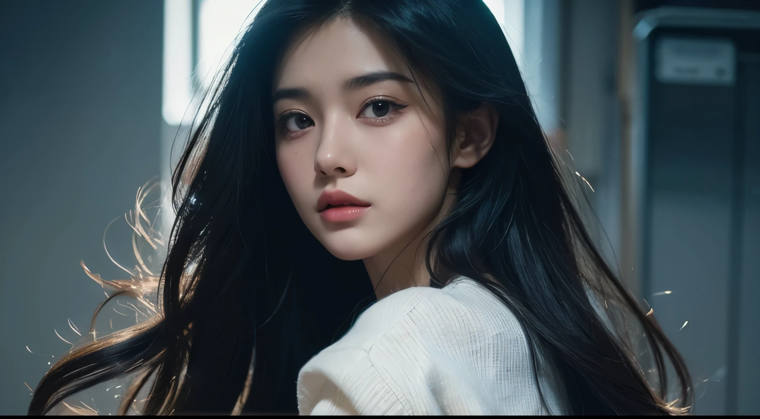 best quality, Intricate details, Chromatic Aberration, 1 Girl, Long hair, Black Hair, Messy two-dimensional illustration