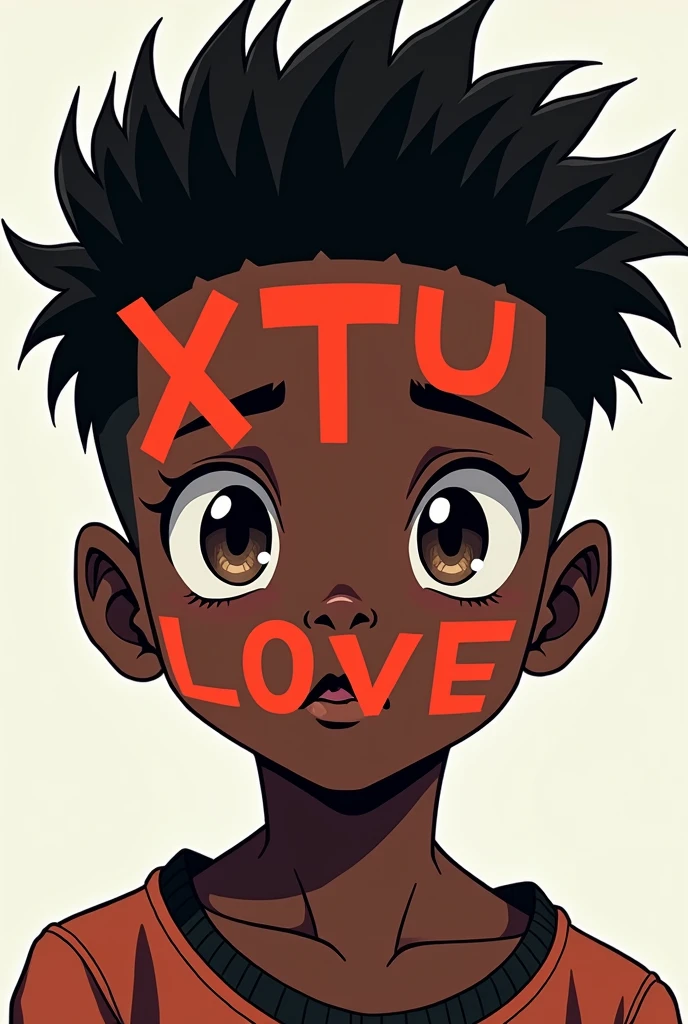 Black boy, very short hair, and , text says " X TU LOVE" (anime estyle)