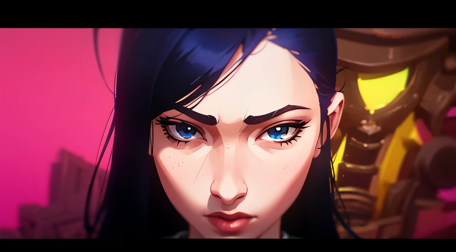 best quality, Intricate details, Chromatic Aberration, 1 Girl, Long hair, Black Hair, Messy two-dimensional character painting cyberpunk