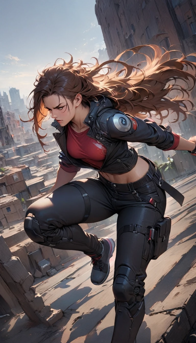 best quality,4k,8k,highres,masterpiece:1.2),ultra-detailed, extremely detailed eyes, extremely detailed body, (large masterpiece digital art), (detailed manga illustration), (detailed line art), ((perfect anatomy)), (intricate details:1.3), (ultra-detailed:1.3), (illustration:1.3), (sharp focus:1.3), (natural lighting:1.05), (vivid colors:1.3), (masterpiece), (best quality:1.4), (perfect anatomy:1.4), high quality, expressive eyes, full body, detailed face, beautiful face, perfect face, 1boy, angry, ((male focus)), muscular, detailed messy hair, long hair, brown hair, blue eyes, t-shirt, jean pants, sneakers, cinematic lighting, dramatic atmosphere, Atey Ghailan, Jeremy Mann, Greg Manchess, Antonio Moro, trend in ArtStation, trend in CGSociety, Intricate, High Detail, Sharp focus, dramatic and photorealistic painting art by Midjourney and Greg Rutkowski, Jeff Bridges, ((cartoon style)), Marvel Cinematic Universe style, (((ruined city in the background))),