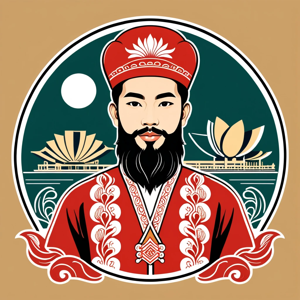 man in singapore folk outfit, vector graphics, strong contours, logo design