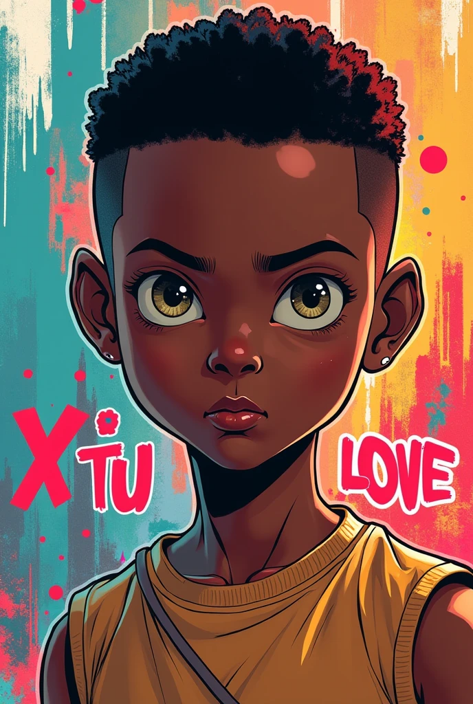Black boy, Buzz cut hair, and , text says " X TU LOVE" (anime estyle)