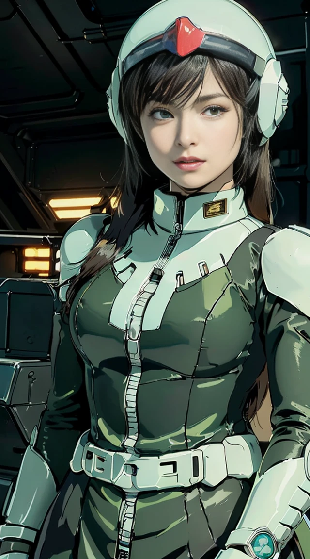 Best image quality, Excellent details, Ultra-high resolution, (realism: 1.4), Best illustrations, Favorite Details, Very condensed one girl, Delicate and beautiful features, Wearing a black and green mech, Wearing a mecha helmet, Hold the directional controller, Riding on motorcycle, The background is a futuristic city high tech lighting scene.