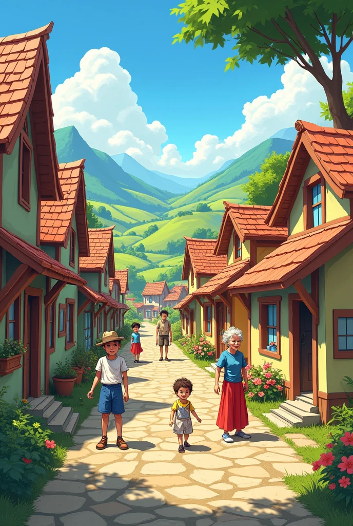 2d Images cartoon, village people used to die young and old. 8k ultra HD quality