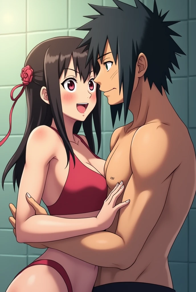 I want the main pic to have two alternates. One with Chi-Chi having her tongue out and smiling like a whore exactly like in the reference gif. The second alternate with Chi-Chi tightly clenching her teeth with her eyes open while she is grunting from taking his huge cock. In both pics i want cum dripping down between her legs since Naruto is shooting a huge heavy load inside her ass.
The side panel for both pics I would like for there to be a closeup shot similar to this reference picture showing Naruto reaching his hands out to control her similar to the main picture. But with his cock deep inside her and cumming inside her tight asshole. But also with her pussy leaking cum since he already creampied her pussy now he's creamping her ass.
So go ahead and make this an anal picture instead of vaginal. And they could be fucking in the shower with water dripping over their bodies while they fuck.