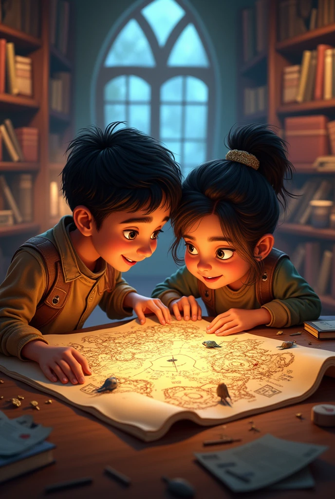 Aarav: "Mira, what interesting things are in this book! I think this map tells the story."