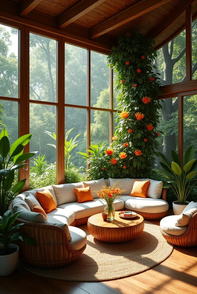 Big Wood  living room  , tropical cozy house
Flowers decorations 

