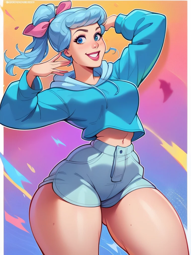 score_9, score_8_up, score_7_up, score_6_up, 1girl, makeup, light blue oversized hoodie, light blue hair ribbon, ponytail, curvy, medium breasts, narrow waist, wide hips, thick thighs, looking at viewer, dynamic angle, cowboy shot, cartoon, dynamic pose, smile, cute, wide shot, realistic,
CinderellaXLP