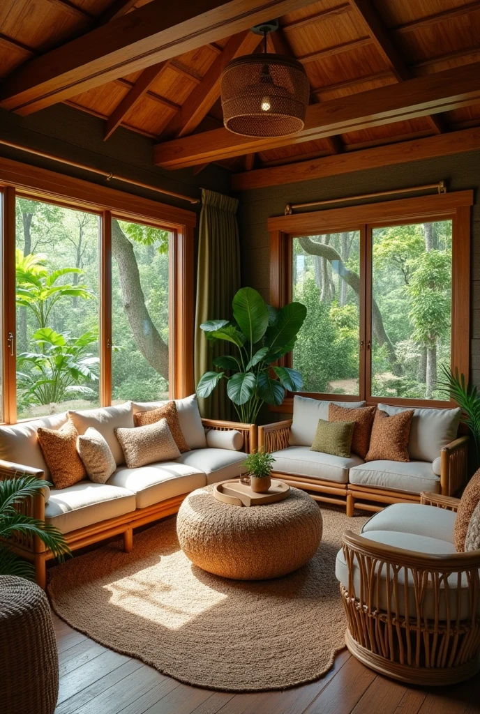 Big Wood living room , tropical cozy house
Rattan and bamboo furniture