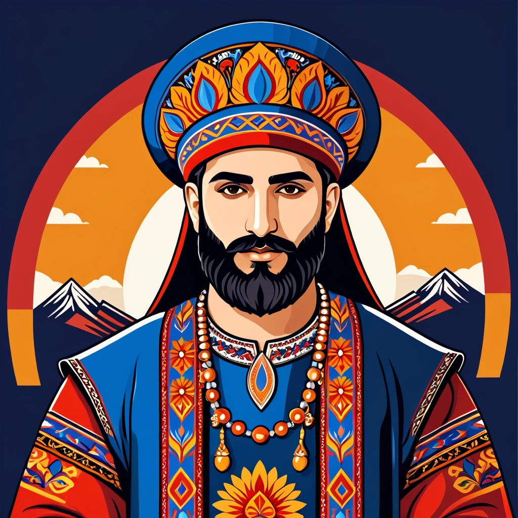 man in armenia folk outfit, vector graphics, strong contours, logo design