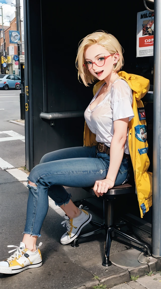 highest quality, High resolution, and 18, 1 girl, android 18, alone, blonde hair, blue eyes, short hair, laughter,earrings, jewelry, denim dress, open vest, white t-shirt,distressed jeans,small breasts, Stick out your butt and turn around and pose,street, (external expansion chest: 1.2), (masterpiece),(intricate details),1girl,mature female,brown eyes,huge breasts,blush:1.3,
BREAK
green beanie, round glasses, yellow jacket, grey shirt, belt, black pants, torn clothes, sneakers,pencil skirt,socks,converse,depth of field,looking at viewer,cowboy shot,((sit on the , Comic_book_store,)),((full body)),polka dot panties,smirk,
BREAK
moon,night,meteor,hanabi,bus stop,((cumulonimbus)),from below:1.4 masterpiece, realistic, 8k, (1woman:1.3), european, hazelnut green eyes, white shirt, (blonde hair:1.1) , short-cut,(buzz-cut:1.1),1girl in,((:D))、Hot、Office room、eye glasses、bigass bighip、FUCK FUCKOFF SEXY