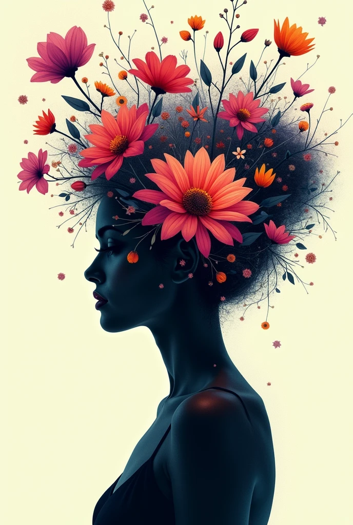 Woman Face Silhouette with Hair of Colorful Flowers Abstract ...