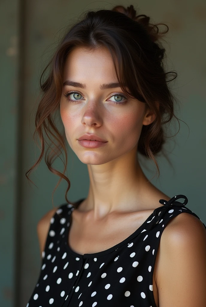 photographie de mode de 23 ans.oh fair woman, beau maquillage, wear a polka dot dress, 35mm, anastasia ovchinnikova