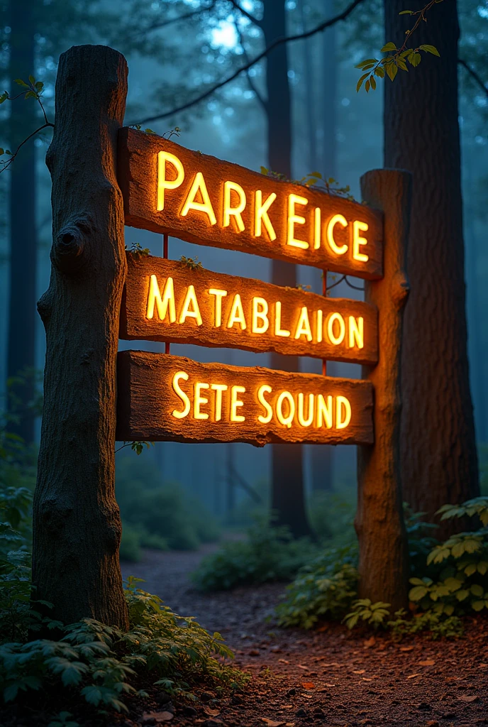 Signage for a park related to a light and sound show on the trees and over the whole place