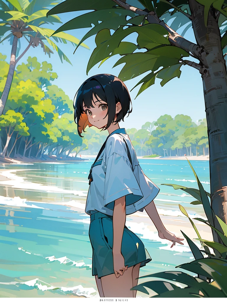 master piece, best quality, for below, cinematic angle, upper body , pigeon toed,
Anime-style Moe illustration, , summer vacation theme, 20-year-old, 2Girls, Beach,Tree Shade, short hair,
Summer Casual, slightly inner thighs, smile, accurate drawing, Active pose, Active Angle,