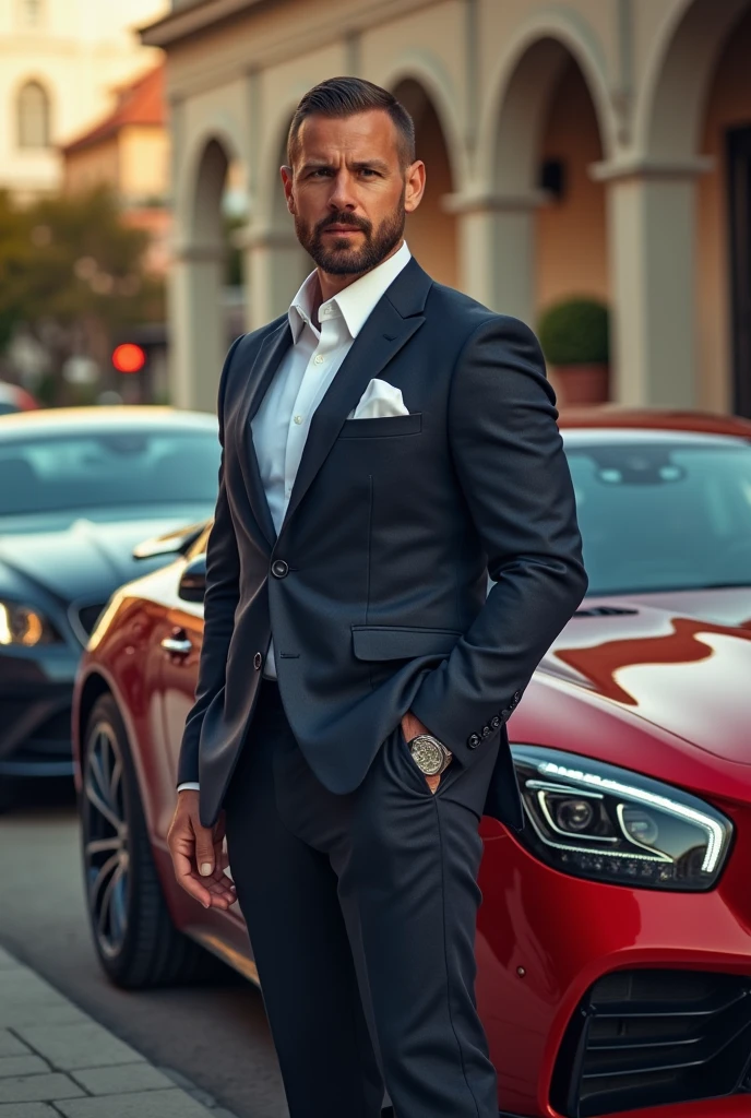 Rich man with luxury cars
