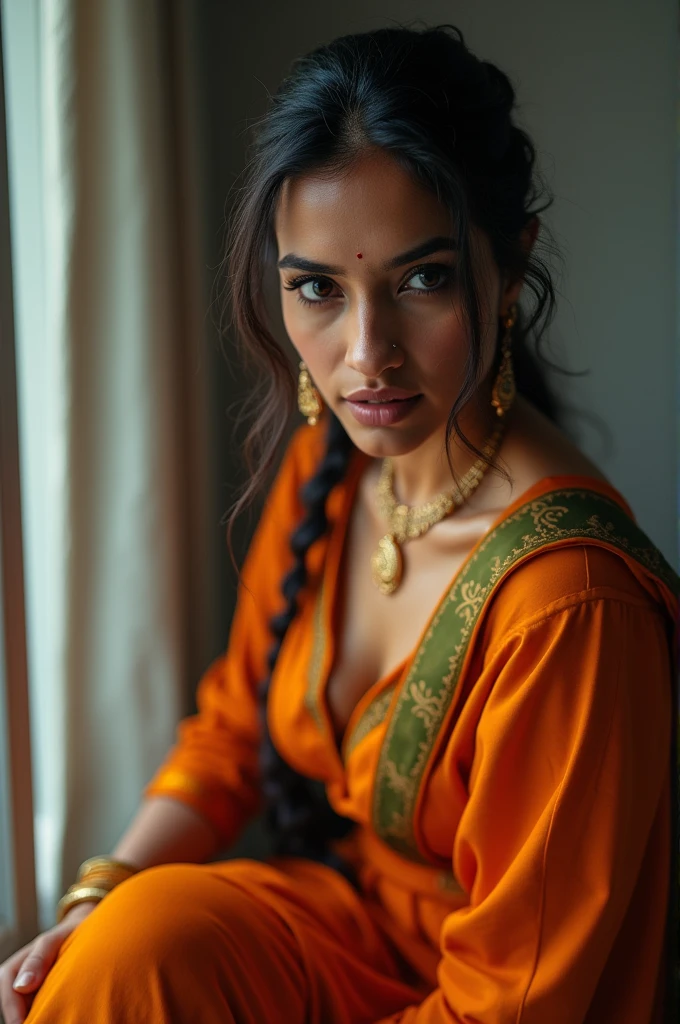 Indian aunty showing  by bending down in sarre, oversized blouse, erotic, ng, saree, blouse, sexy facial exsionsian traditional outfits, boobs valley, closeup phaphy, prime lens cinematic, professional
