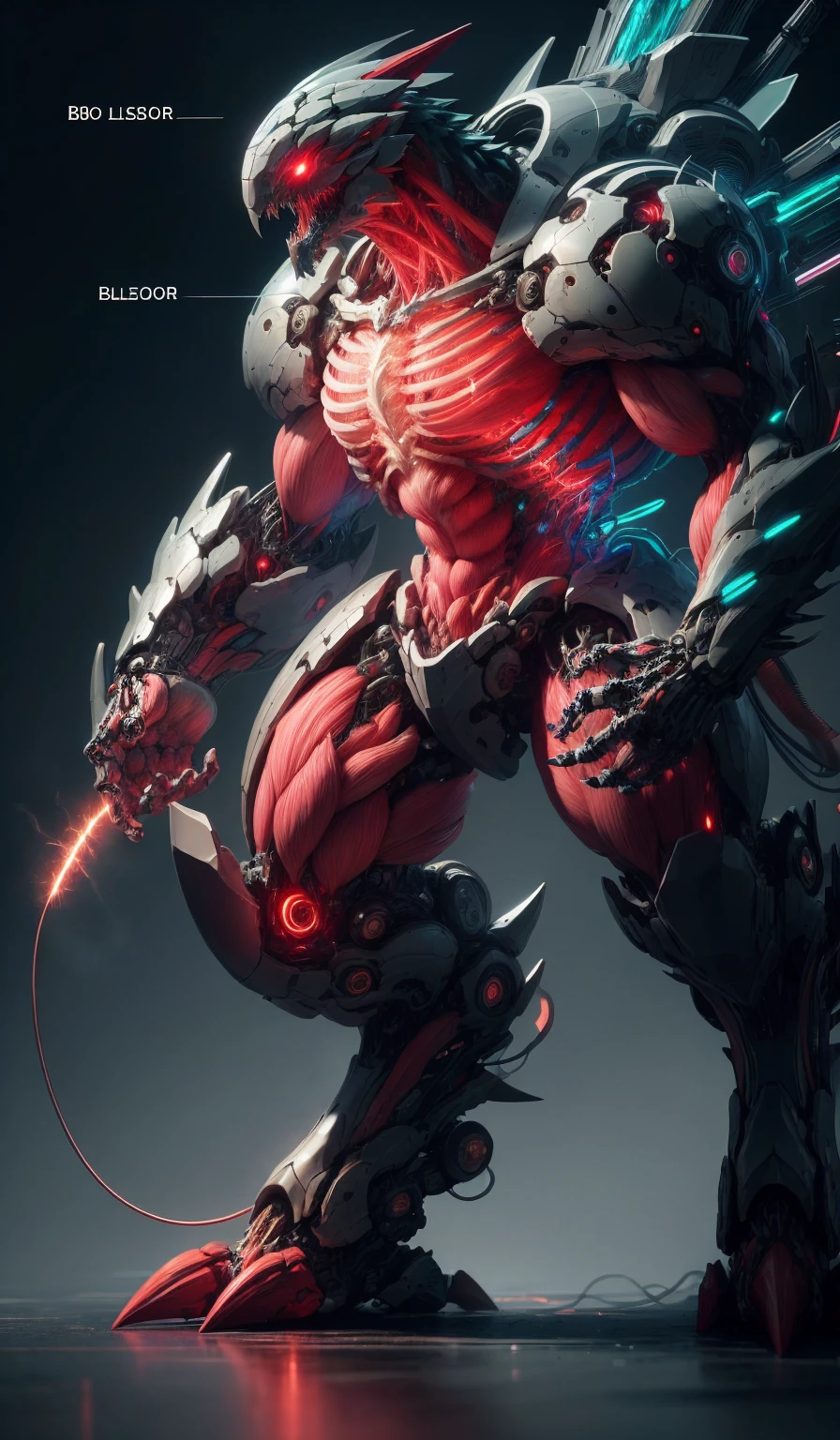 ofTailed, ultra-ofTailed, masterpiece, 8k wallpaper,(Bio mecha:1.5),(Mecha:1.4),
, (muscle:1.3), (muscle tissue:1.5), (colorful Mecha:1.4)
(dramaticangle:1.3),(Dynamic angle,:1.2), (Mecha ofsign (of):1.6), (mdof:1.3),
, No humans, peak, Mecha, shoulofr cannon, Tail, Alone of, red Mecha, Science fiction, permanent, Luminescence, Red flash electricity,electricity, teeth, nails, White eyes, monster, simple background, sharp teeth, English text, nail, full body
