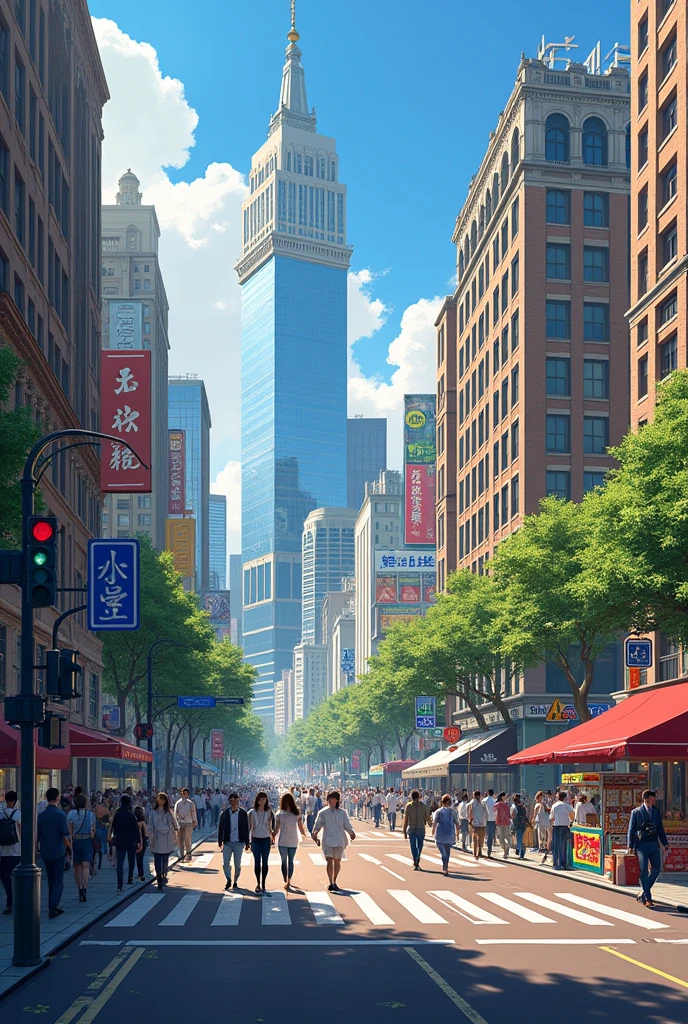 A bustling city corner