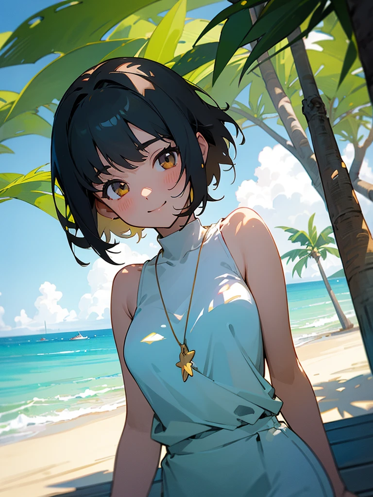 master piece, best quality, for below, cinematic angle, upper body , pigeon toed,
Anime-style Moe illustration, yuri, summer vacation theme, 20-year-old, 2Girls, Beach,Tree Shade, short hair,
Summer Casual, slightly inner thighs, smile, accurate drawing, Active pose, Active Angle,