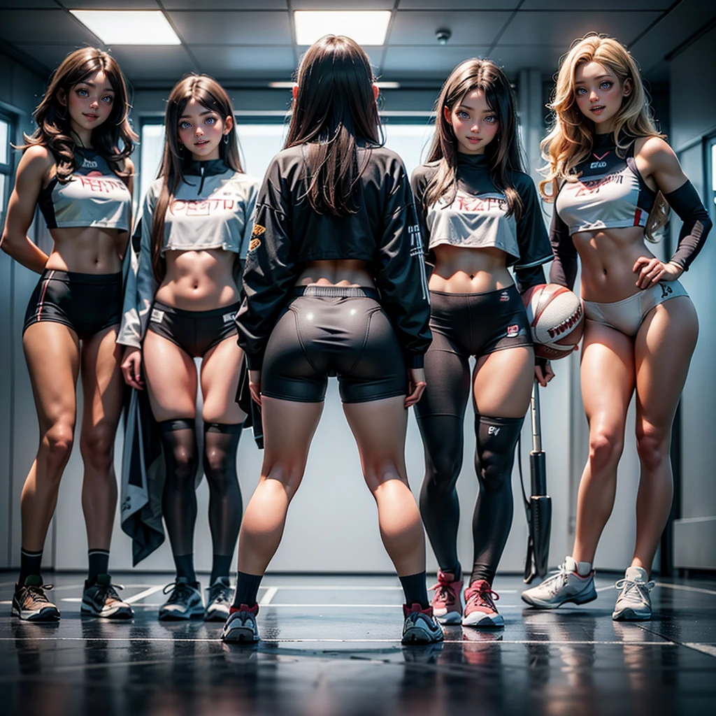 ExtremelyDetailed (((Athletes Team Girls in a row:1.4))), Childish perfect face, Reflective Eyes, Detailed(Delicate Clothing textures), Corrected Leg to Foot Line, Corrected Perfect Hand, Dynamic Joyful Expressions LifeLike Rendering, ((Specular Reflection:1.28)), TopQuality 8K Ultra-detailed masterpiece (ProfessionalPhoto:1.37)(Acutance:0.8),(Luminism:1.22), ((Changing Clothes Exposed Underwear))