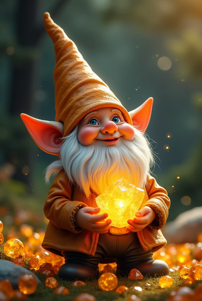 happy gnome with thousands of citrine crystals