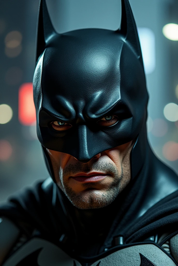 Create a realistic image of Batman played by actor Henry Cavill without a mask