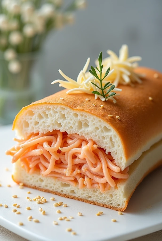 Korean sandwich with shredded crab stick filling