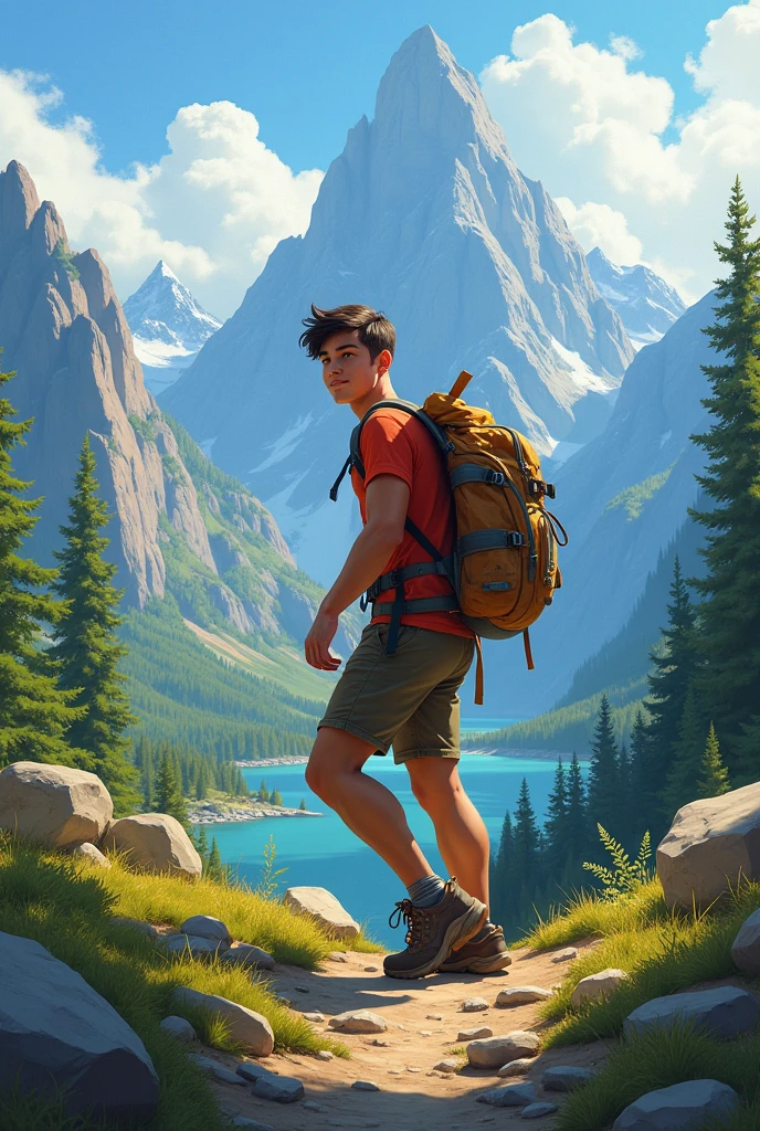 A young man who is love to travel and like to go adventures hiking