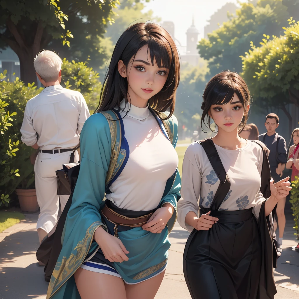 (Extremely detailed 8k wallpaper:2), (photo:2), (soigne Beautiful girl:2), (gives a lecture to friends:2), detailed (Face and eyes), (hyper realistic:1), (highly detailed:1), (epic realistic:1), rim light, (maximum details:1), cozy, (fullbody:1.3), (looking at viewer:2), (Woman's Attractive Qualities:2), (Attractive Woman:2), (Attractive:2), Smile, Intelligence, Empathy, Gracefulness, Sense of Style, Fitness, Grooming, Optimism, (Sensitivity:2), Sincerity, Romantic Gestures, Playfulness, Fashion Sense, (Sensuality:2), Charm, Modesty, Thoughtfulness, (Femininity:1), Flirtatiousness, Warmth, (Physical attractiveness:2), A beautiful smile, A love of life, strength and power, vulnerability, curiosity, wonder, love, (nature background:2), kawaii, waifu, Beautiful breasts, (attractive body:2), (Beautiful body:2), Beautiful pose, attractive pose, (Beautiful legs:1.0), (spread legs:1.0), (Beautiful clothes:1), (classic clothes:2), (elegant clothes:2), (European clothes:2), detailed clothes, (skirt:1), (blouse:1), (provocative pose)