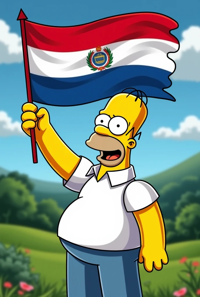Homer Simpson with the flag of Paraguay