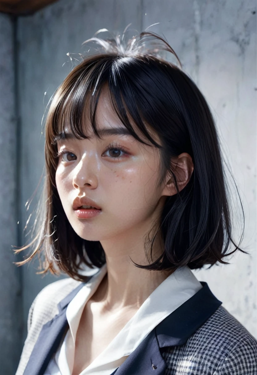 (masterpiece), (Highest quality), (Super detailed),(Disheveled Hair),(figure), (One girl), ((School Uniforms)), Jacket、 View your viewers,  (Simple Background),Beautiful attention to detail,triangle face、 Delicate and beautiful face,freckles ､((No makeup))､､(midelioam)､floating,(High saturation),), Light-colored lips､(Mouth closed)、Soft Breasts､((long hair))、 Black Hair, bangs, Hair Ring, Floating hair, (The Shining), Best lighting, Best Shadow,(((NUDE)))、((Realistic)), RAW Candid Cinema, 16mm, Color Grading Portra 400 Film, Prominent colors, Ultra-realistic, Filmed with a movie camera, Detailed skin texture, Scattered beneath the surface、 (((cute refugee woman)))、 Highest quality, Very dark underground slums, (Solitary confinement),low length､Petite､ (Pretty face, Detailed face:1.2), (((Round face)))､((pubic hair)、 Black Hair､Short Bob､Messy Hair､bangs､Large Breasts, ((((Full nudity))))、(Detailed eyes)、((No makeup))、(True Face)　((No makeup))　((((Scared))))、 (((pretty girl)))、((Highest quality、8k、masterpiece:1.3))、((((Dark basement))))、nsfw, (((1ork　and 1girl, vaginale)))、(((cum in Pussy)))､(((cum on body)))