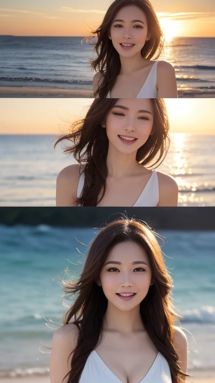 8K,Japanese woman watching the sunset,Super Beauty(Like the real thing),nice,Middle-aged women,Midsummer Beach,Portraiture, The perfect angle、Professional quality high resolution、Perfect contrast、Perfect lighting、Perfect composition、Perfect Skin、Perfect Fingers、Perfect breasts、Perfect Hair、Perfect Face、Realistic Facial Features,masterpiece,Photorealistic raw photos,Bright colors,Rich colors,50mm lens,Nikon D850,Highest quality,Slim figure,Perfect body line,Perfect hand shape,Anatomical Body Balance,Highly detailed face,Highly detailed eyes,Beautiful Lips,Excellent light particles,Cinema Lighting,Stylish swimwear,Drinking beer,